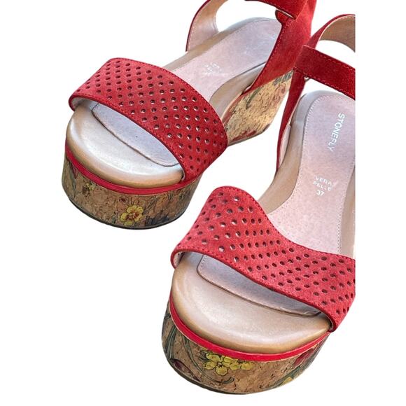 Stonefly Diva Platform Wedge Suede Sandals Size 37 Aurora Red - Picture 11 of 16